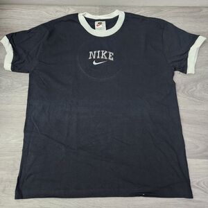 Vintage Nike Ringer T Shirt Black White Size L Athletic Top Tee Spellout  90's